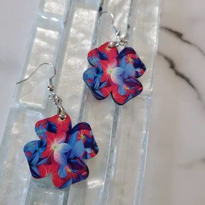 Pink & Blue Flowers Earrings